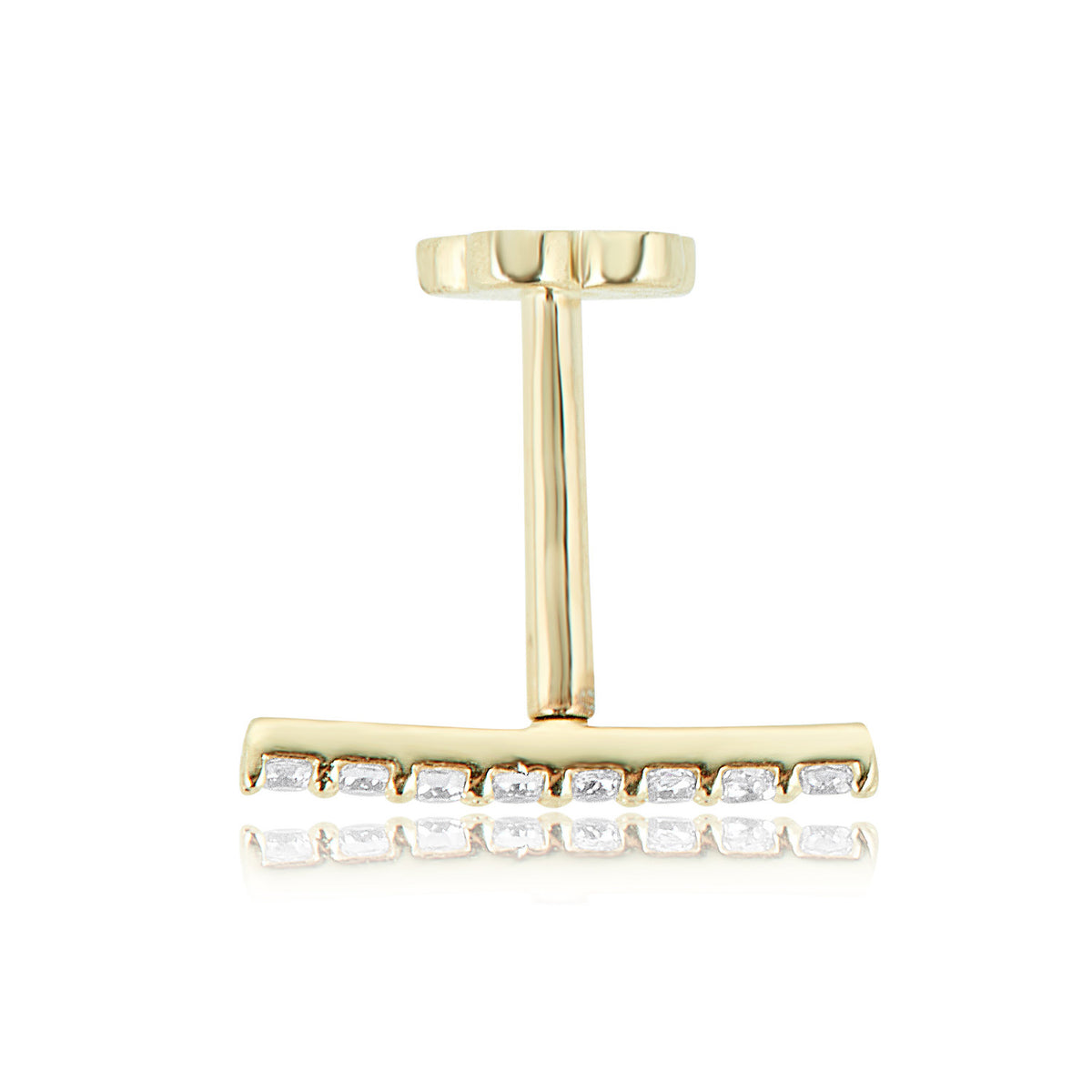 14K Yellow Gold CZ Flat Back Cartilage Earring E6433