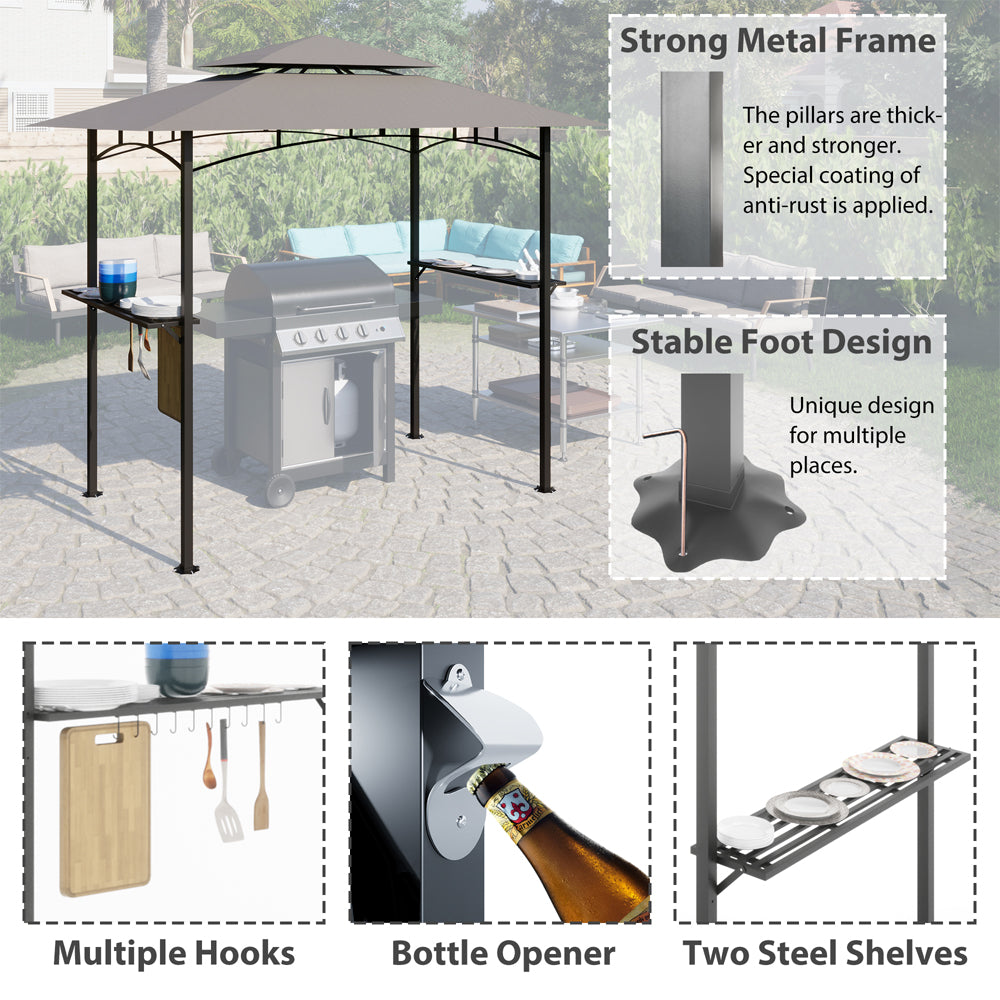 Patio BBQ Grill Gazebo Canopy with 2 Tier, Flame Retardant Cover D791