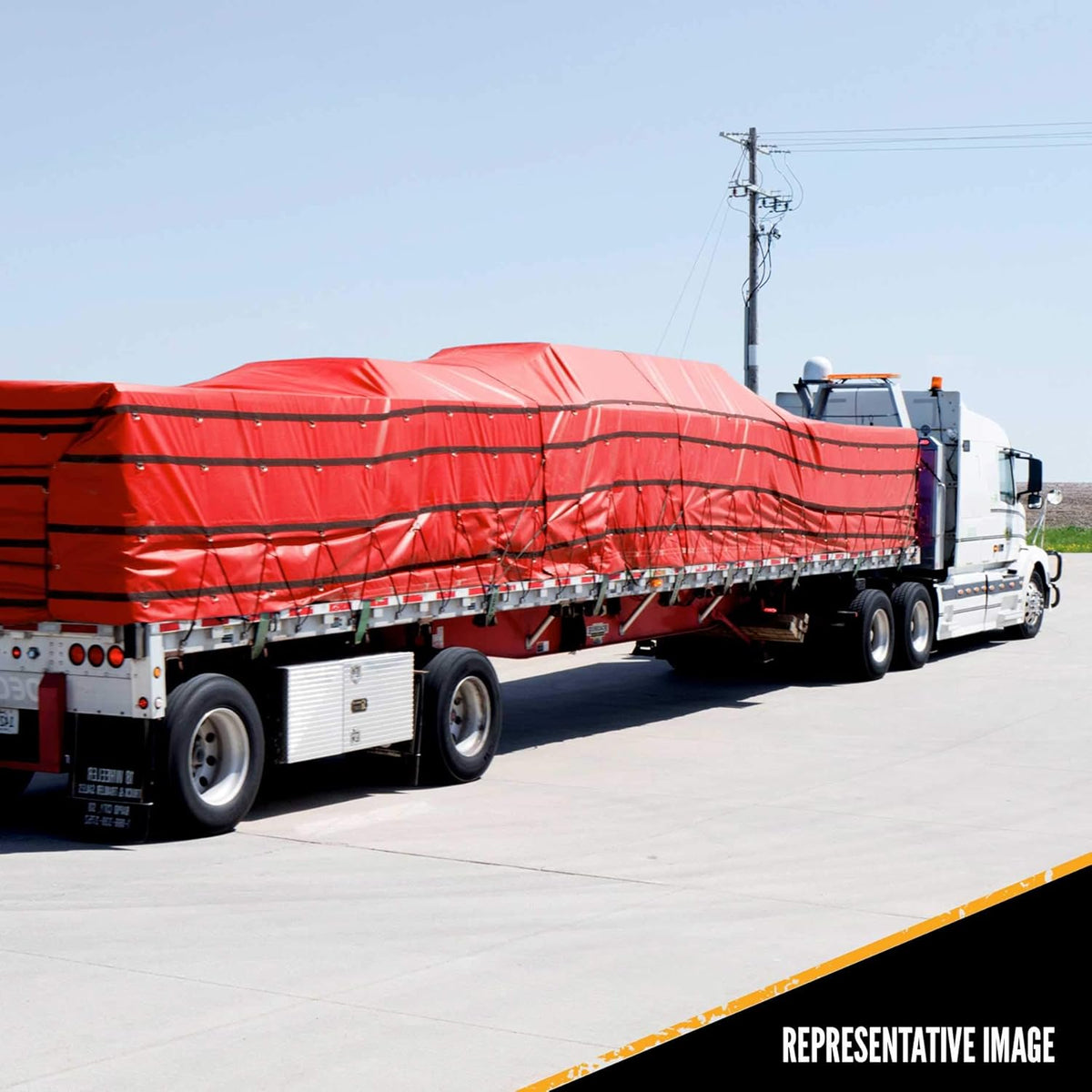 Heavy Duty 18 Ounce Red Lumber Tarp with 4 Foot Drop and Flap D2410