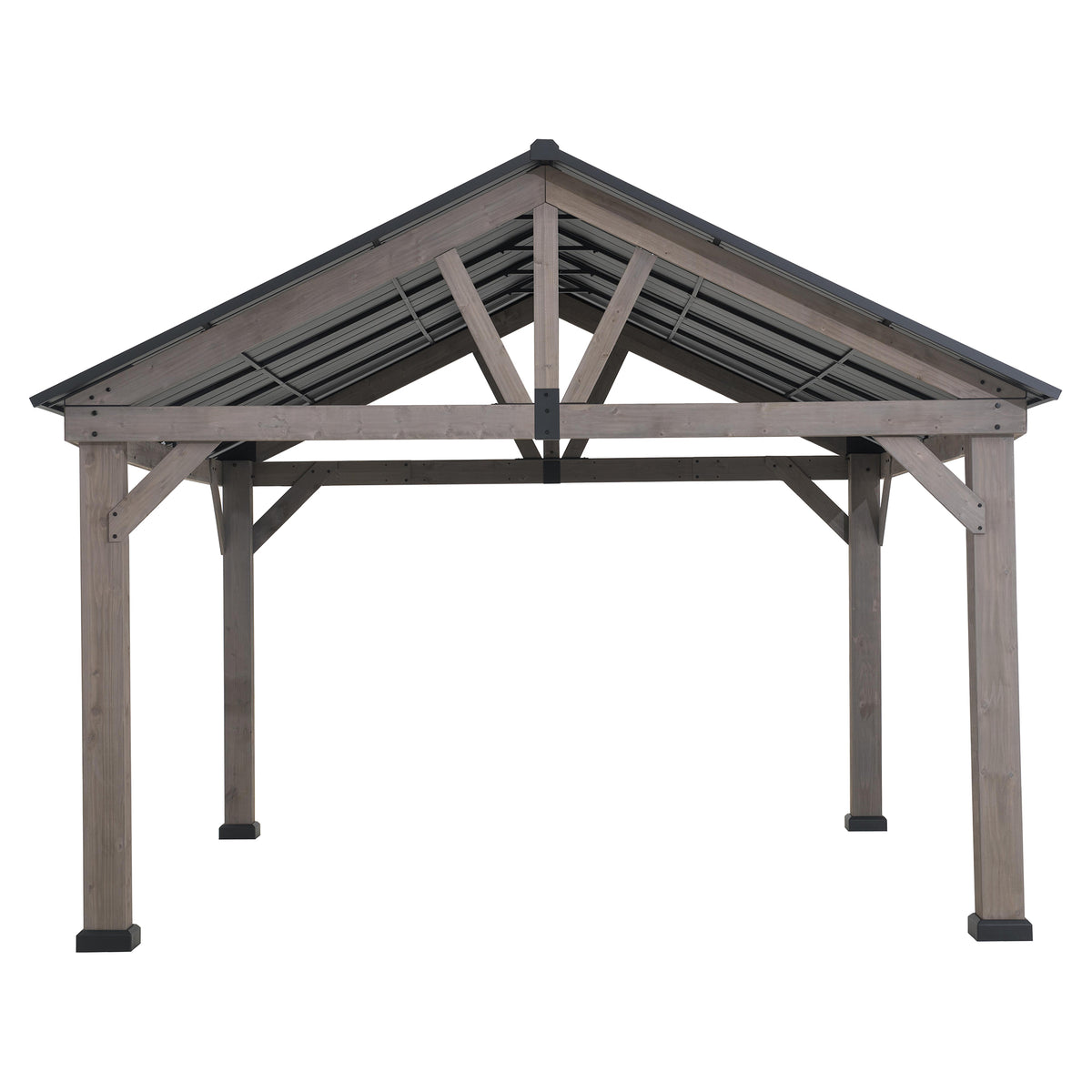 Cedar Framed Gazebo with Matte-Black Steel Gable Roof Hardtop V832707