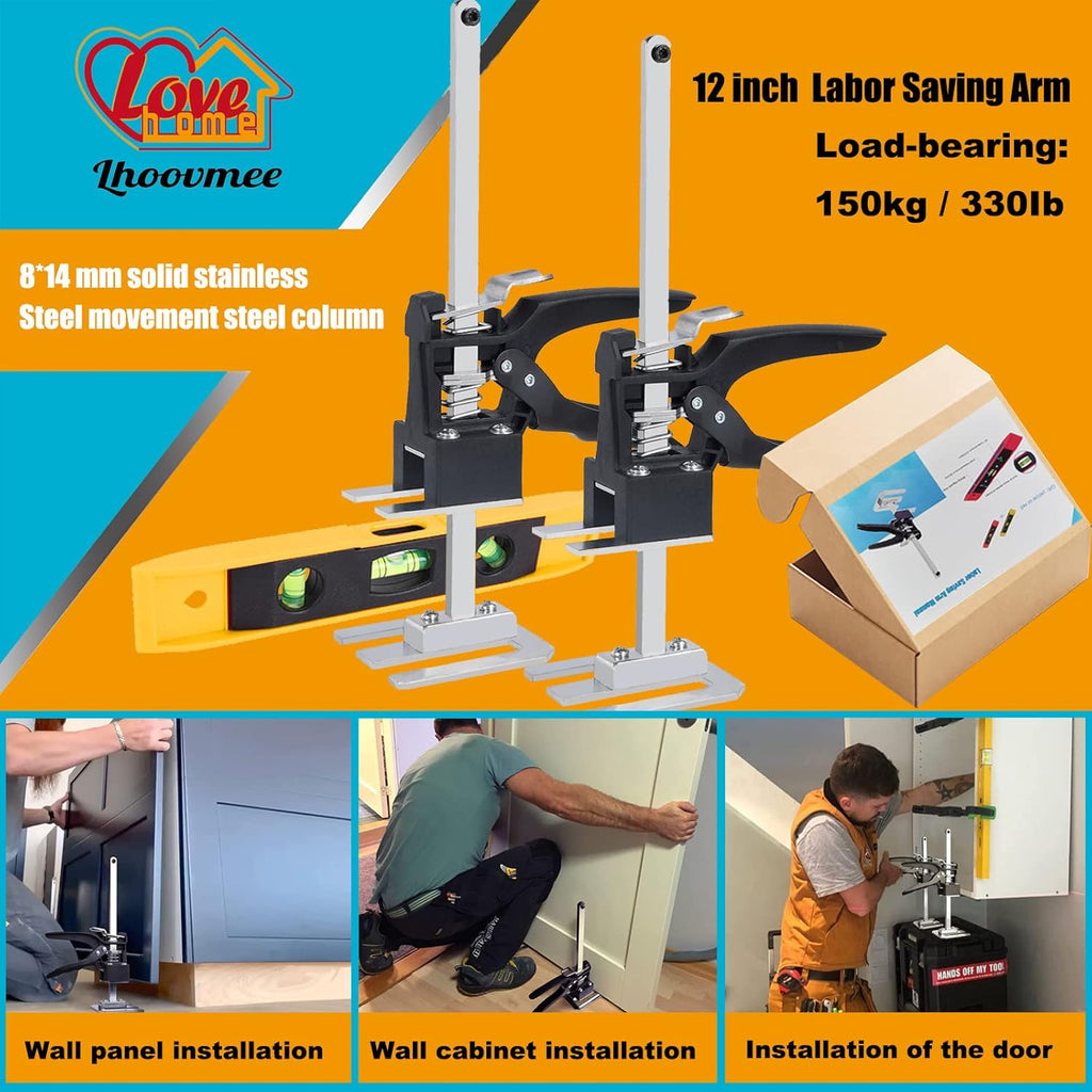 2 Packs Labor Saving Arm Hand Tool Jack Set Door Panel Lifting Cabinet Jack Wall Tile Height Adjuster X483221