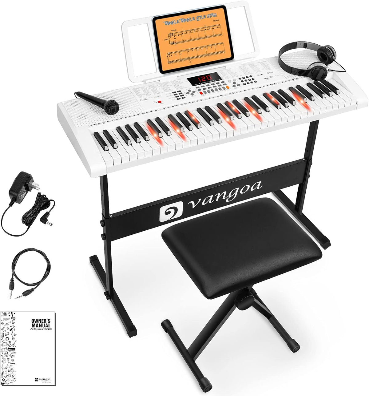 61 Lighted Full-size Keys Electronic Keyboard Piano with Stand and Bench P93764