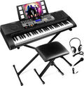61 Key Portable Electric Keyboard Piano with Stand, Stool, Headphones, Microphone, LCD Screen B4254