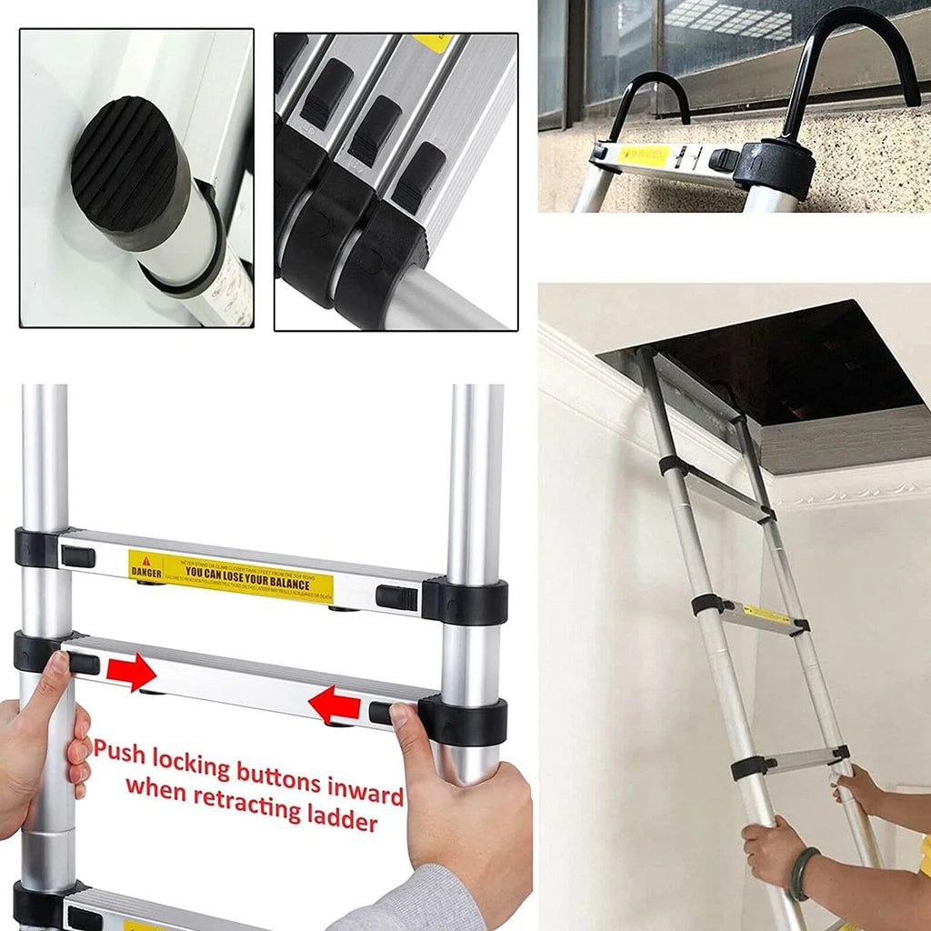 Telescopic Ladder 20.34 ft Extension Ladder with Detachable Hook Heavy Duty Aluminum Multi-Ladder Button Retraction, 330lbs Max Capacity N141