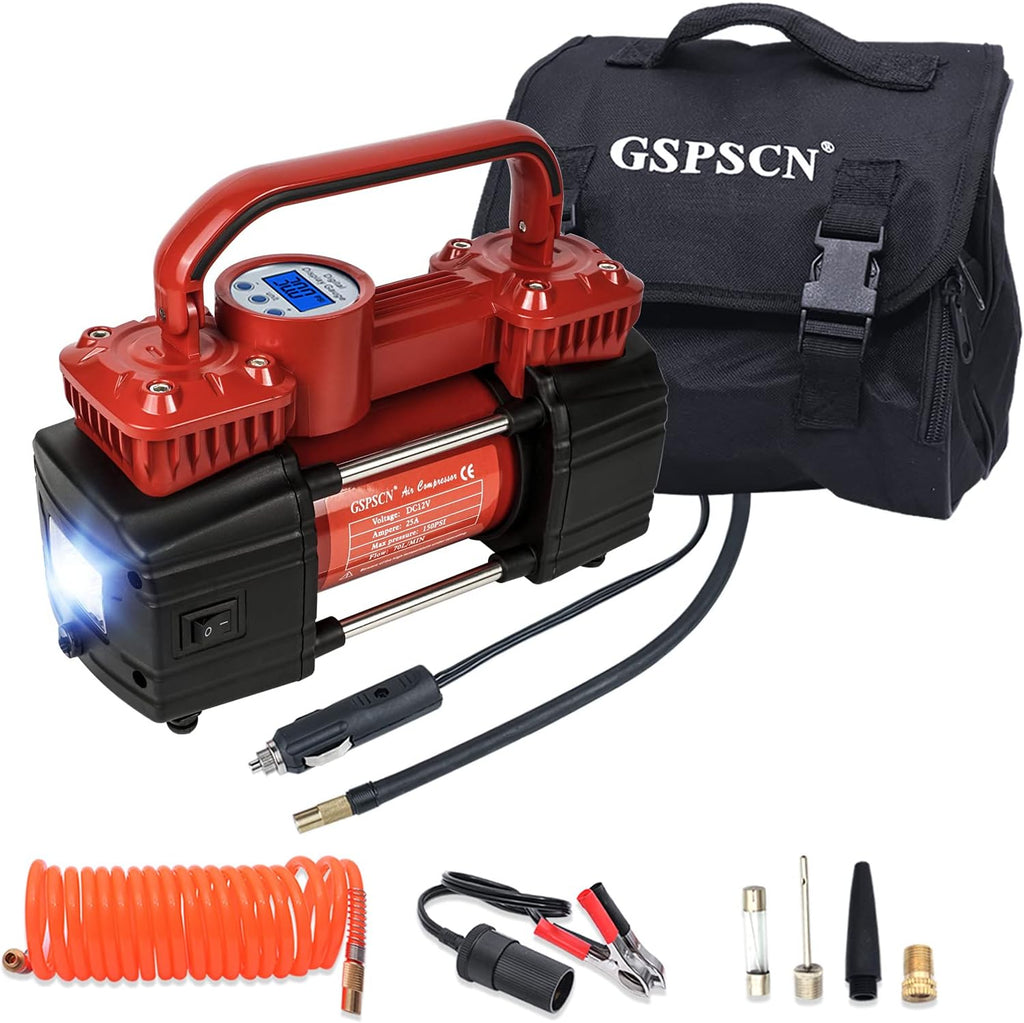 Portable Digital Car Tire Inflator 150Psi Auto Shut-Off Heavy Duty Double Cylinders 12V Air Compressor Pump with LED Light U5112