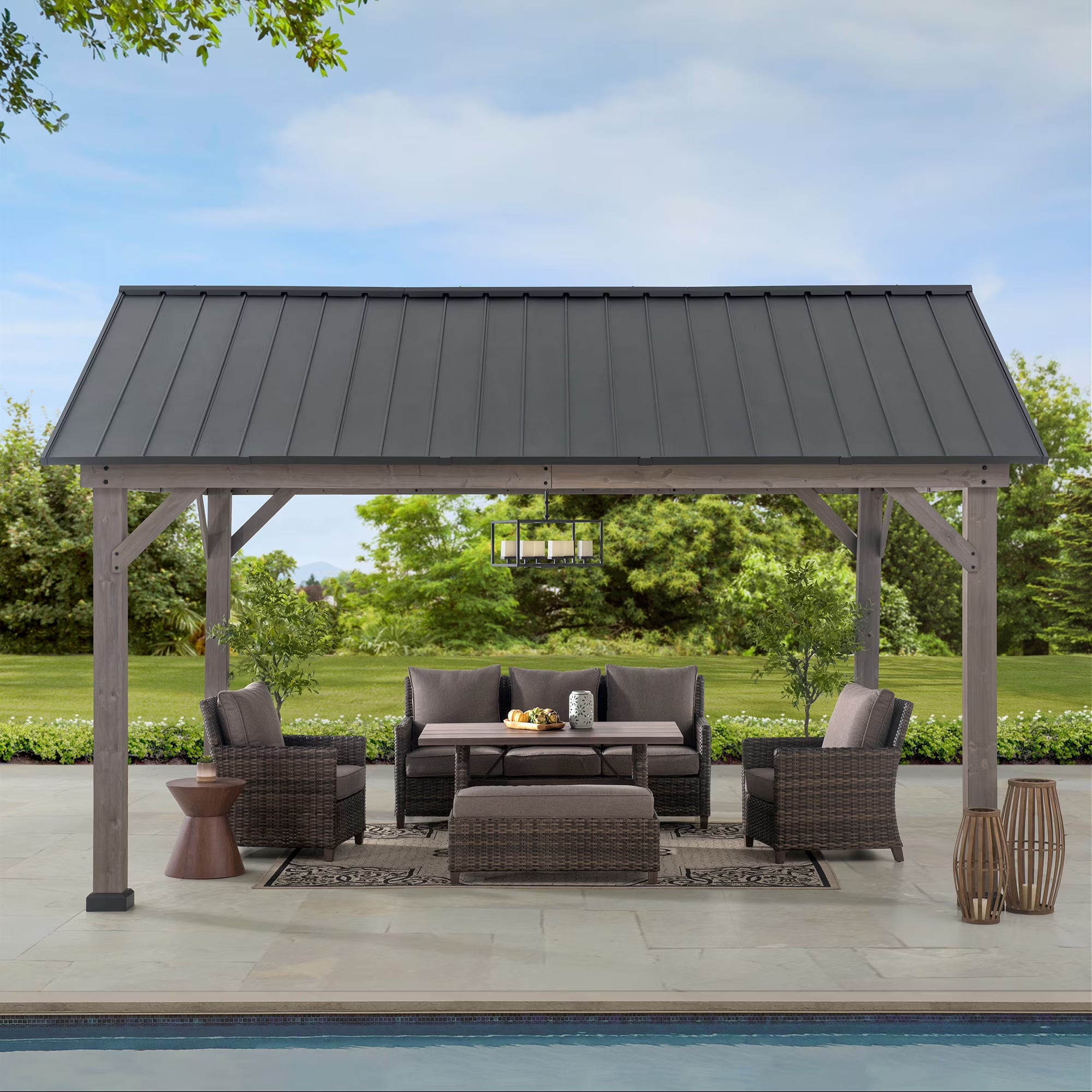 Cedar Framed Gazebo with Matte-Black Steel Gable Roof Hardtop V832707