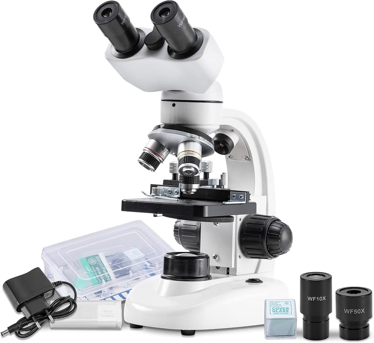 Compound Binocular Microscope, 40X-2000X Magnification, LED Illumination, Two-Layer Mechanical Stage G63006