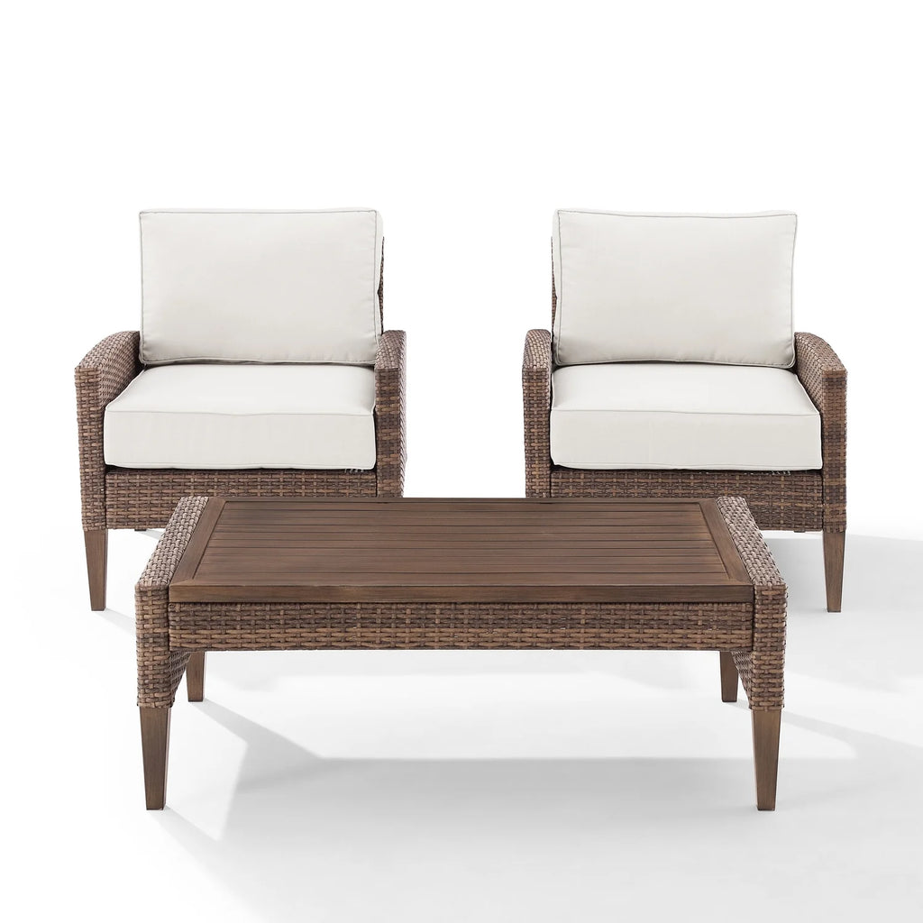 3pc PE Wicker Rattan Chair & Coffee Table in Cream X3682