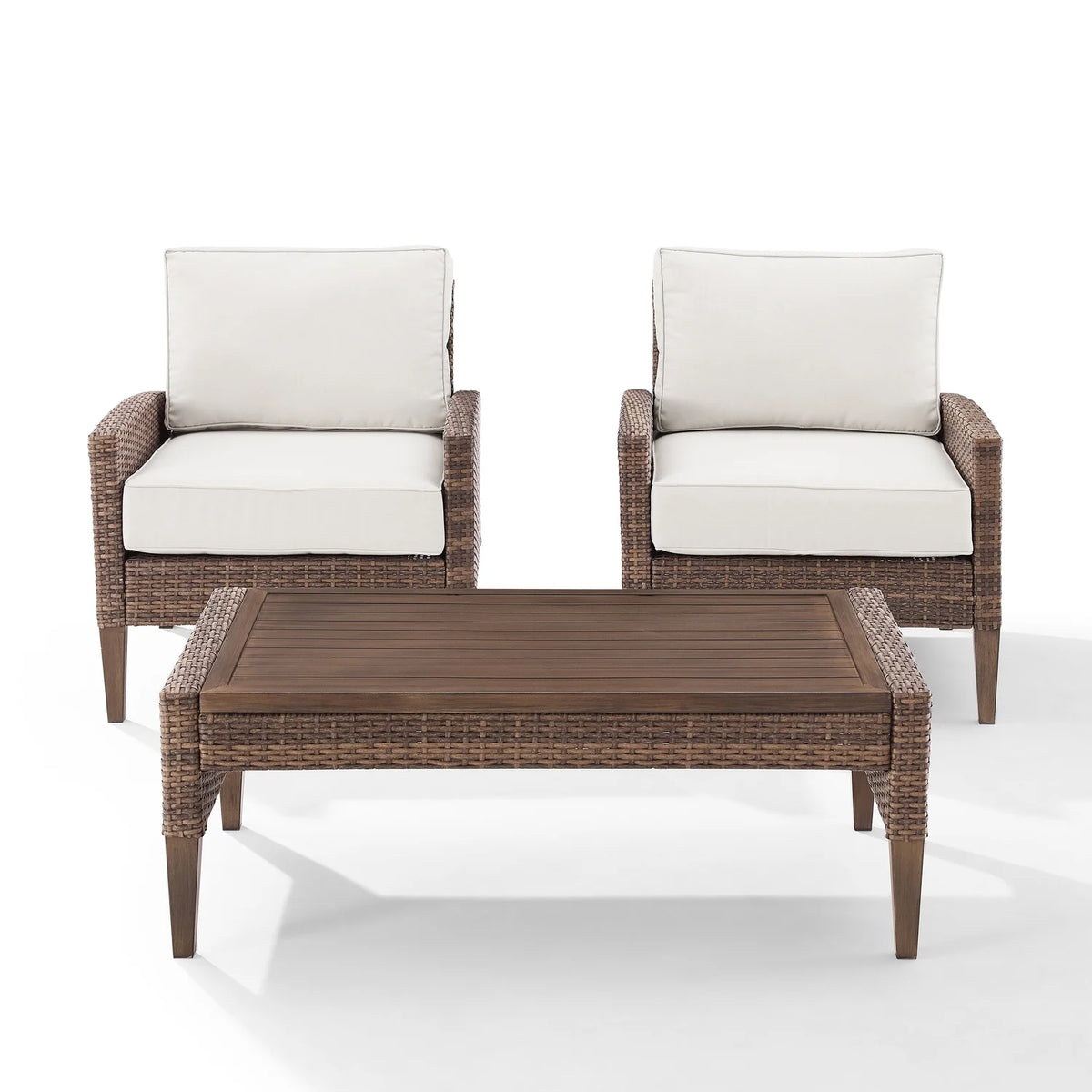 3pc PE Wicker Rattan Chair & Coffee Table in Cream X3682