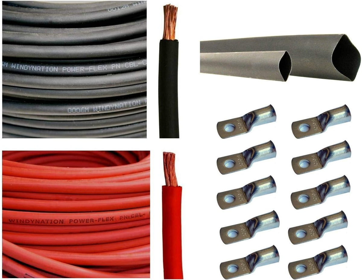 4 AWG 20 Feet Red Pure Copper Flexible Cable with Copper Cable Lug Terminal Connectors and Heat Shrink Tubing T212