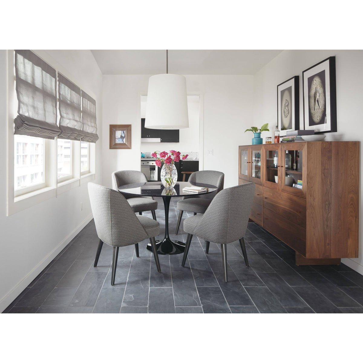 Modern Cora Side Chair in Tatum Moss with Charcoal Legs Green Brown Performance Fabric F6459